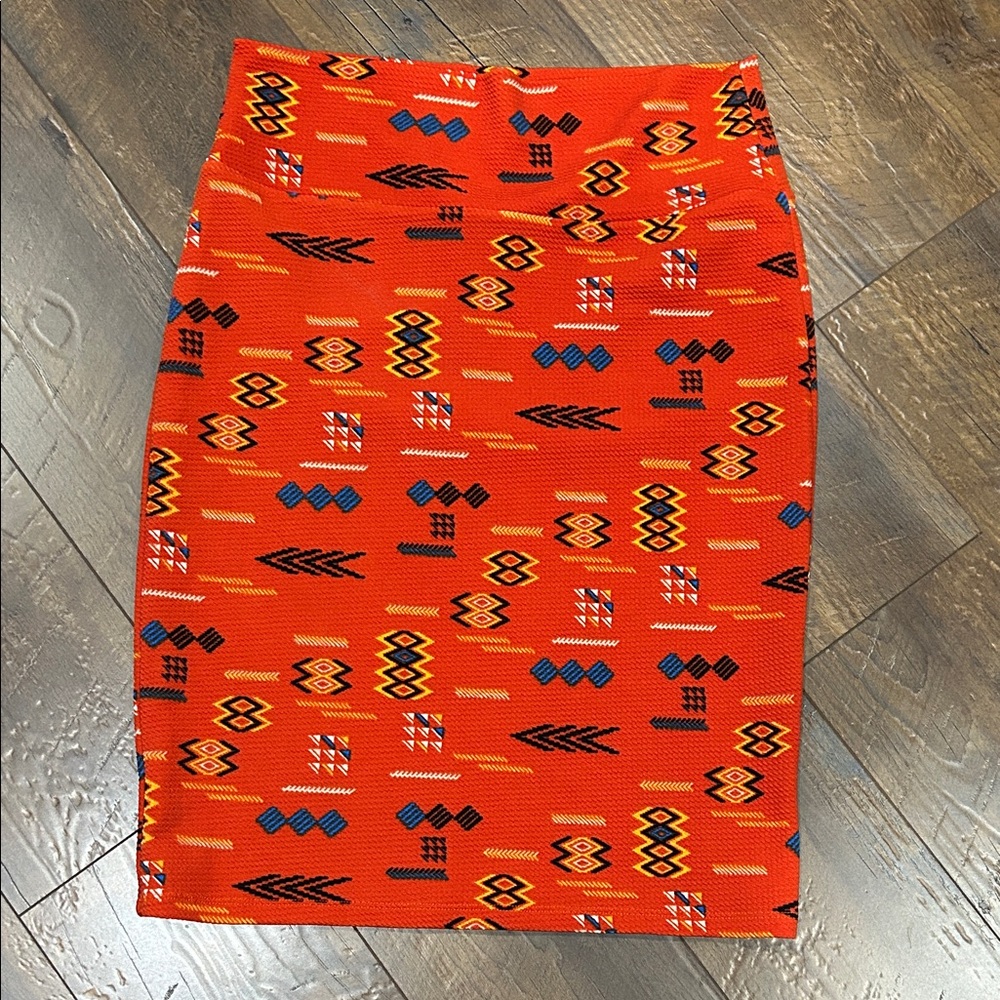 LuLaRoe Orange Geometric Pencil Skirt